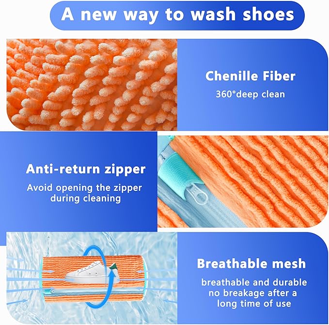 2Pcs Reusable Shoe Washing Machine Bag for Washer and Dryer:Free Up Hands, Prevent Deformation,shoe bag with Zipper Protection Design, Use for all Shoes,Sports Shoes(Yellow) (A-Orange)