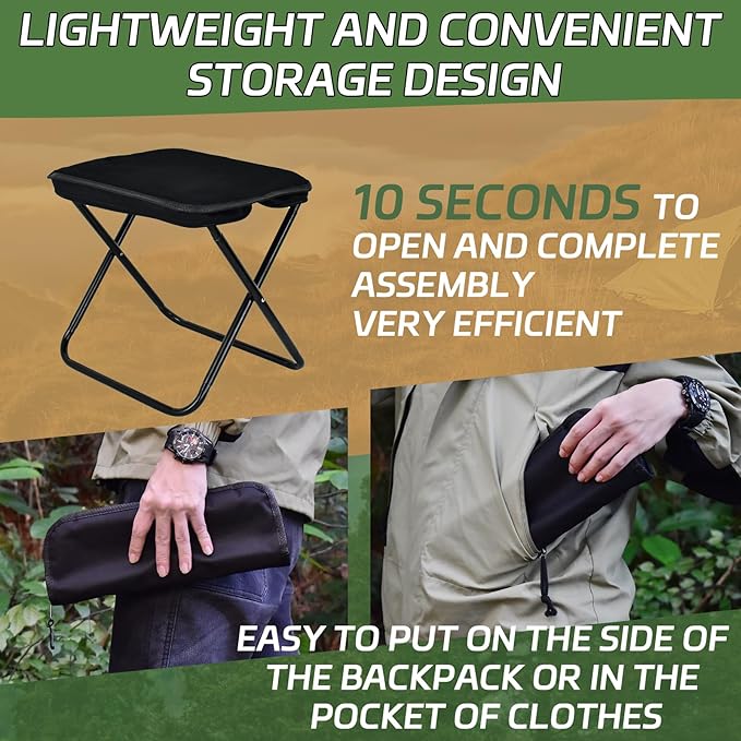 Collapsible Stool, Portable Chair, Lightweight Portable Stool for Adults, Portable Chairs for Adults, Holds Up to 330LBS, Ideal for Camping, Hiking, Outdoors, and Events
