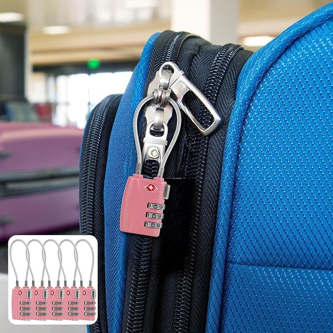 5 Pack TSA Locks for Luggage TSA Approved Luggage Locks 3 Digit Combination TSA Travel Locks Portable Cable Padlocks Zinc Alloy Body Suitcase Locks for Travel Bag Suitcase Backpack Lockers,Pink