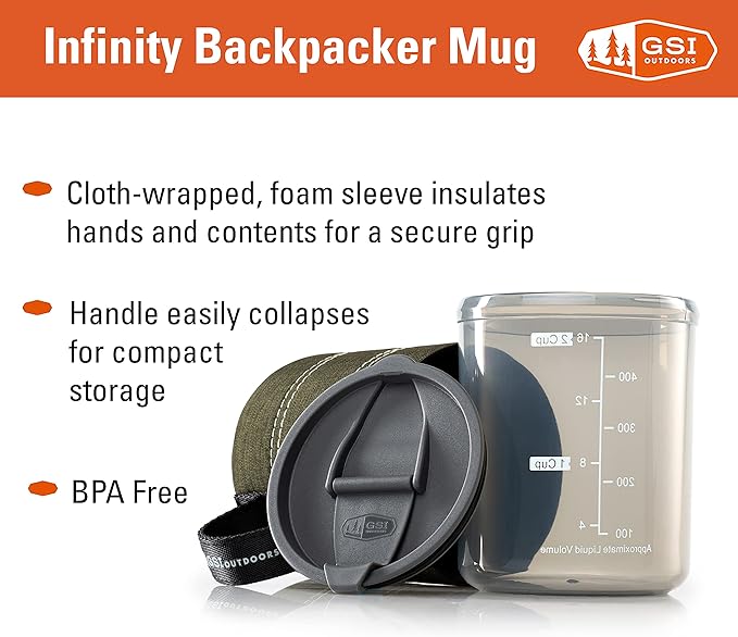 GSI Outdoors Infinity Backpacker Mug I Lightweight, BPA-Free Coffee Cup for Travel, Camping Gear, Backpacking and Outdoors - 17 oz.