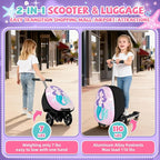Baotree Scooter Suitcase for Kids, 2 in 1 Ride-on Luggage with Flash PU Wheels, Adjustable Handle & TPR Non-Slip Grip, Foldable & Lightweight, Ages 5-12