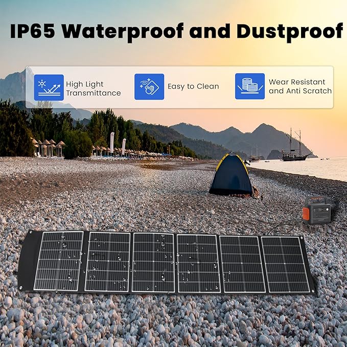 200 Watt Portable Solar Panel, Foldable Solar Panel Charger with Kickstands, QC3.0 USB-A USB-C & MC4 Output for Phone/Power Bank/Power Station, IP65 Waterproof for Camping Hiking RV Blackout