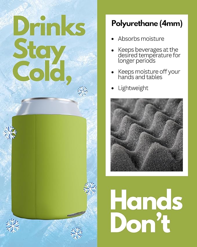 PartyPrints 1000 Pack Olive Blank Can Cooler Sleeves, Customizable Bulk Can Coolers, Extra-Thick Collapsible Drink Insulator Sleeve, Beer Can Coolers for Party Beverages