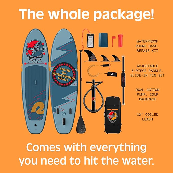 Retrospec Weekender Inflatable Stand Up Paddle Board Includes Paddle, Pump, and Accessories 10’6” Lightweight iSUP, Puncture Resistant Inflatable Paddle Board for Adults