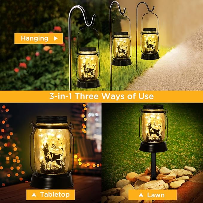 Belgian Malinois Dog Gifts for Women/Men Belgian Malinois Solar Lanterns Birthday Dog Lovers Lantern Pet loss Dog Memorial Lights Solar Garden Decoration for Yard, Patio,Backyard,Porch Torches Light