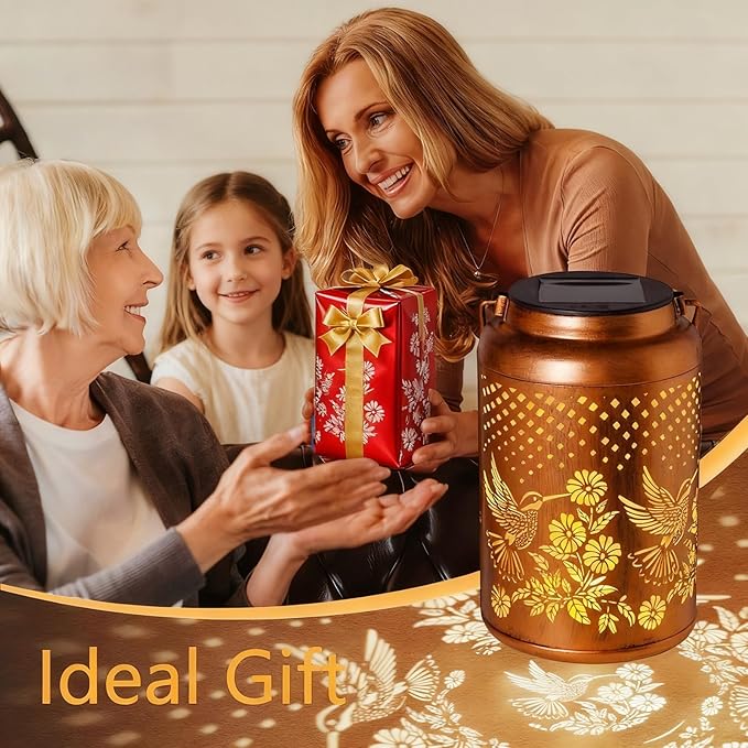 Hummingbird Solar Lantern Outdoor Waterproof Birthday Gifts for Women Mom Grandma Garden Decor Hanging Solar Lights Metal Solar Decorative Outside for Patio Yard Pathway Landscape
