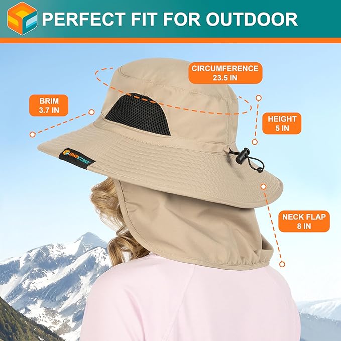 SUN CUBE Wide Brim Sun Hat Men Women, Fishing Hats Sun UV Protection, Mens Hiking Bucket Hat Safari Beach Boonie, UPF 50+