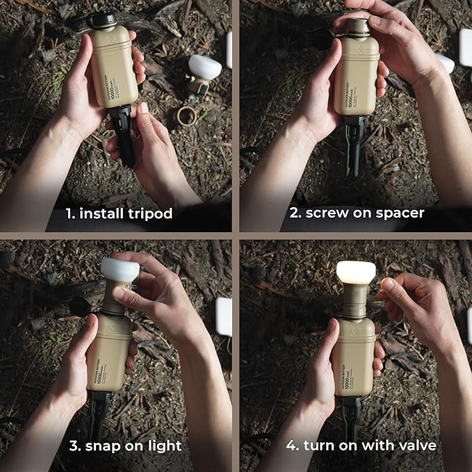 NESTOUT Rugged Outdoor Camping LED Lantern w/ Mini Tripod, Dimmable USB Powered Soft LED Light, IP44 Water Dust Resistant, 10-350 Lumen, Portable Lamp for Power Bank EDC Travel, LAMP-1 (Black)