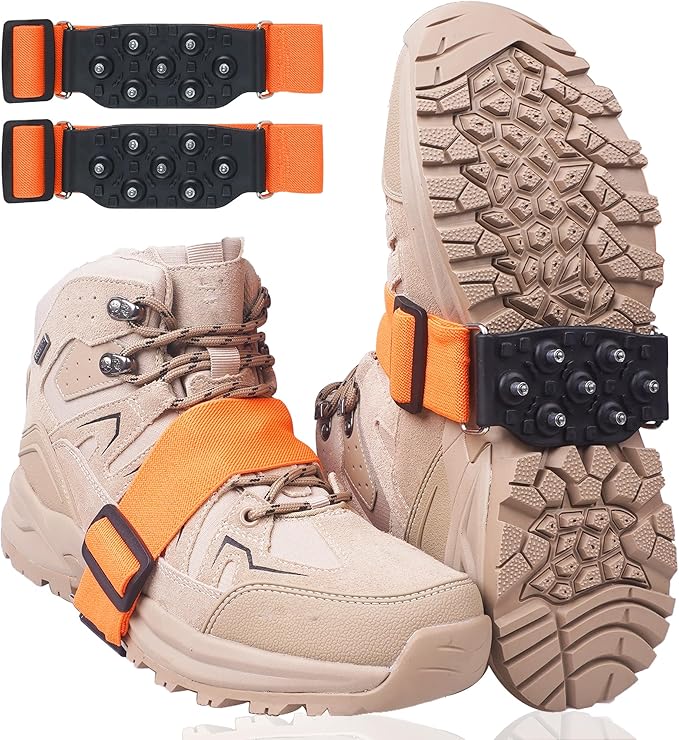 Ice Cleats Snow Traction Cleats for Boots and Shoes Mid-Sole Non Slip Crampons with Adjustable Straps 7 Tungsten Studs for Secure Grips Rotatable Traction Aids Walking on Snow and Ice