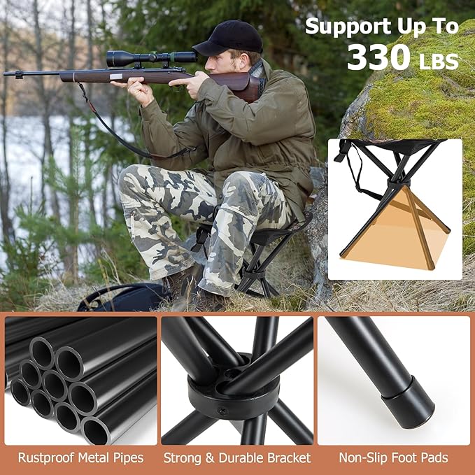 GYMAX 2 Pack Folding Stool, Portable Tripod Lightweight Hunting Stool with Shoulder Strap, Outdoor Hunting Chair Blind Chair for Fishing Camping, Hiking, Backpacking, Camouflage