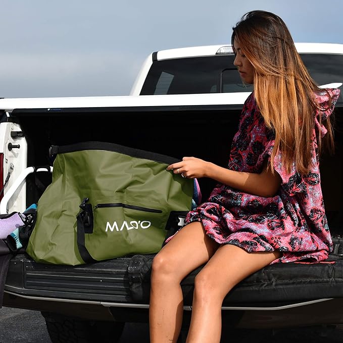 Malo’o Waterproof Dry Duffel, Heavy-Duty Roll Top Waterproof Gear Bag with Shoulder Strap & Molle Loops, Marine Duffel for Kayaking, Boating, Camping, Beach & Travel, Dark Green, 60L