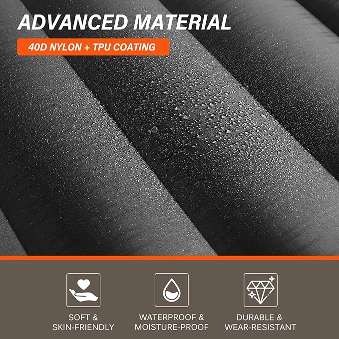 TOBTOS Inflatable Camping Sleeping Pad with Pillow, Thick 6 Inch Ultralight Sleeping Pad with Built-in Pump, Lightweight Sleeping Mat for Camping, Backpacking, Hiking, Tent (Grey)