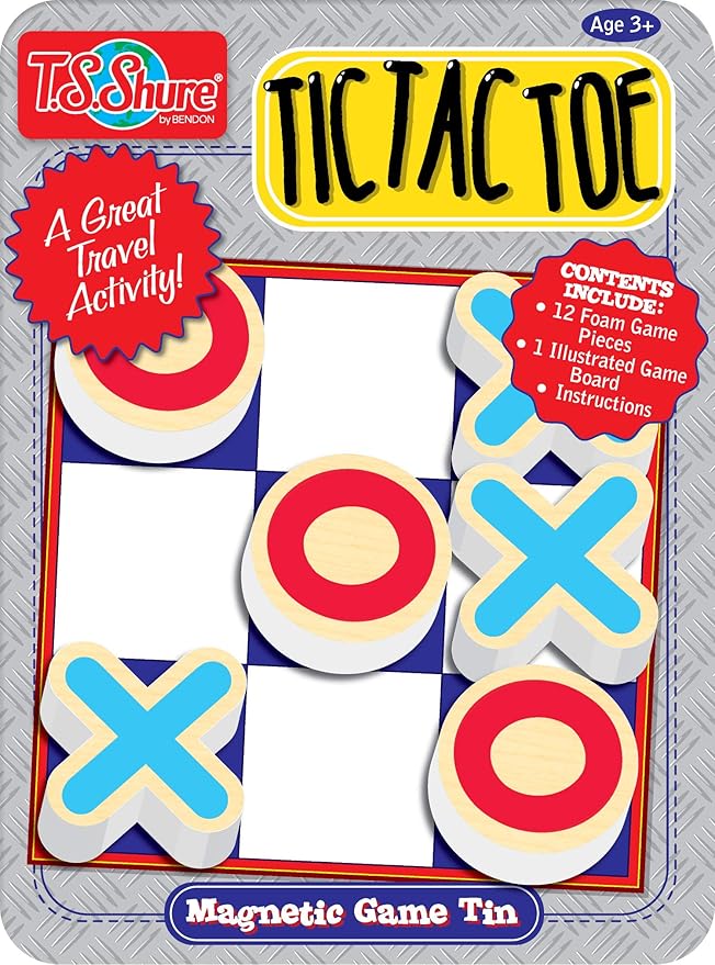 Bendon TS Shure Tic-Tac-Toe Games Mini Magnetic Activity Tin with Illustrated Foam Magnets 50437
