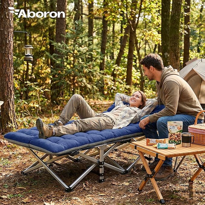 ABORON Camping Cot for Adult 28" Extra Wide, 2PK Heavy-Duty 1200D Oxford Cot for Sleeping, Portable Folding Camp Bed with Mat & Carry Bag