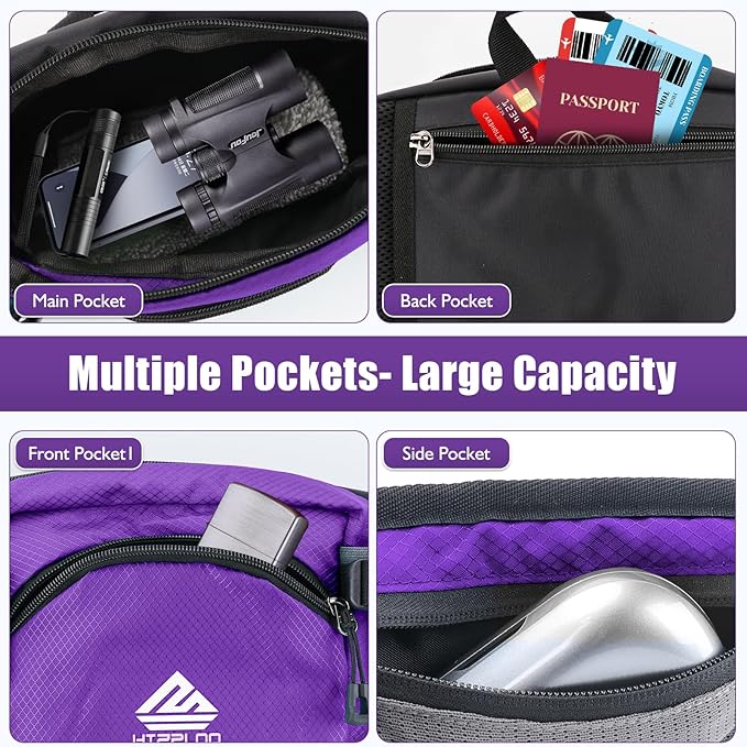 Fanny Pack Waist Bag with Water Bottle Holder for Men Women Running Hiking Travel Dog Walking Workout Cycling Outdoor (Purple)