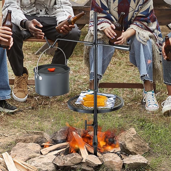 VEVOR Swivel Campfire Grill, Fire Pit Grill Grate over Fire Pits, Heavy Duty Steel Grill Grates, 360° Adjustable Open Fire Outdoor Cooking Equipment, Portable Camp Fire Racks for Camping Outdoor BBQ