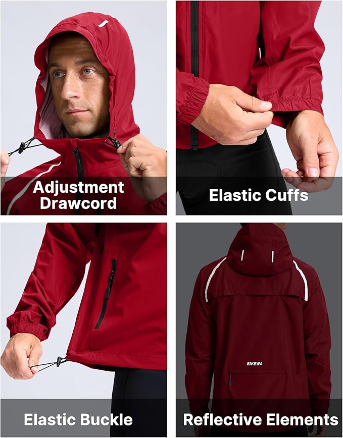 Men's Cycling Rain Jackets Waterproof Running Bike Windbreaker Lightweight Packable Hooded Jacket