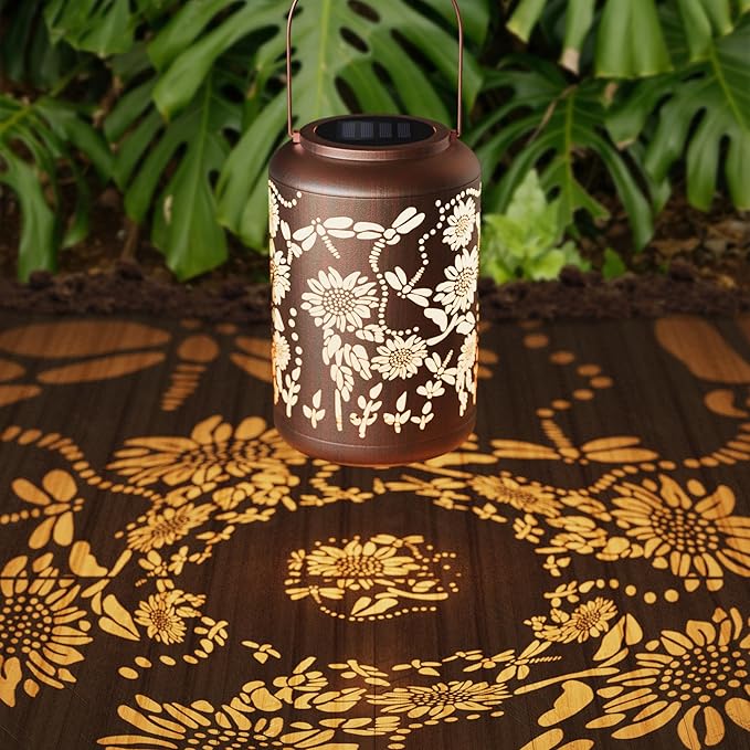Solar Lanterns Outdoor Hangi8ng Lantern Birthday Gifts for Women Waterproof Decorative Dragonfly & Sunflower Solar Lights for Garden Patio Yard Pathway Warm LED Glow Auto On/Off, Energy-Saving Design