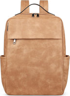 MASINTOR 15.6 inch PU Leather Laptop Backpack Purse for Women, Large College Casual Backpack Travel Bag Retro Camel