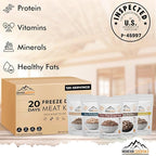 MOUNTAIN ESSENTIALS Freeze-Dried Meat Variety Kit – 3 Chicken Dices, 3 Beef Dices, 3 Ground Beef, 2 Shredded Pork & 1 Pork Sausage Crumble | 10 Servings per Pouch | Shelf-Stable Daily Meals, Camping & Emergency Food | Made in USA