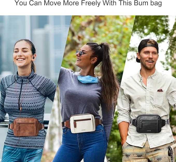 LATMAP 3L TRIPLE ZIP Fanny Packs Belt Bag For Women Men Crossbody Waist Pack Sling Chest Bum Travel Bag Purse Faux Leather Fashion Cute Grey