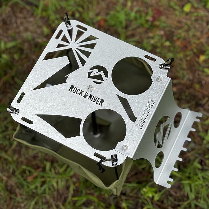 Ruck & River Camping Table - Compact and Lightweight 8"x8" Aluminum Top with Cup Holders, Adjustable Height, Easy to Assemble, Portable Outdoor Table for Camping, Hiking, Fishing, Beach, Hammock