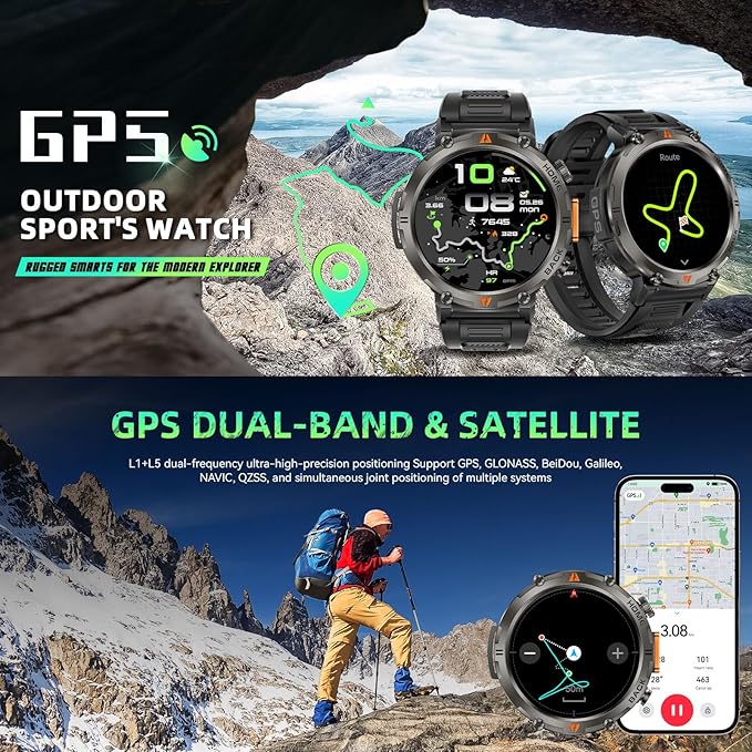 Military Smart Watches for Men Built-in GPS 3ATM Waterproof with Call/LED Flashlight, 1.45" Rugged Tactical Smartwatch with Compass, Fitness Tracker with HR/SPO2/Sleep Monitor for iPhone Android