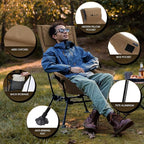 MOON LENCE Oversized Camping Chair for Adults, Height Adjustable High-Back Folding Camping Chair with 400 lbs Capacity, Hidden Pillow Pocket and Wide Seat for Camping, Hiking, Picnics, Khaki