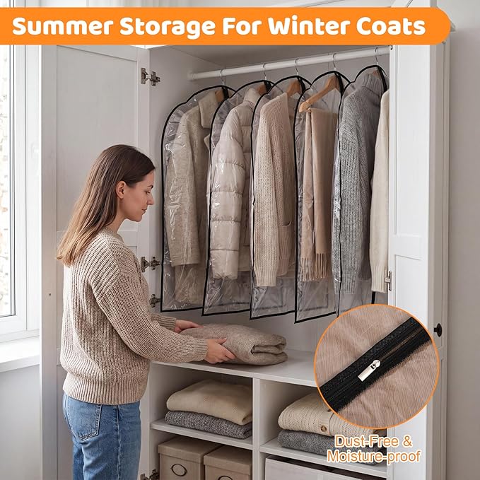 12 Pack Garment Bags 60 * 100cm, 40in Full Clear Garment Covers, Suit Storage Bags, Dress Organizer Bags Used To Protect Shirts, Winter Coats, Jackets