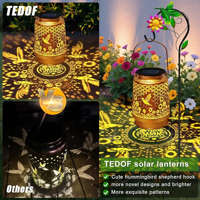 Hummingbird Solar Lanterns Outdoor Hanging Lantern Lights, Metal Waterproof Hummingbird Outdoor Decor for Garden Yard Backyard Porch,Garden Decor Birthday Gifts for Women Mon Grandma
