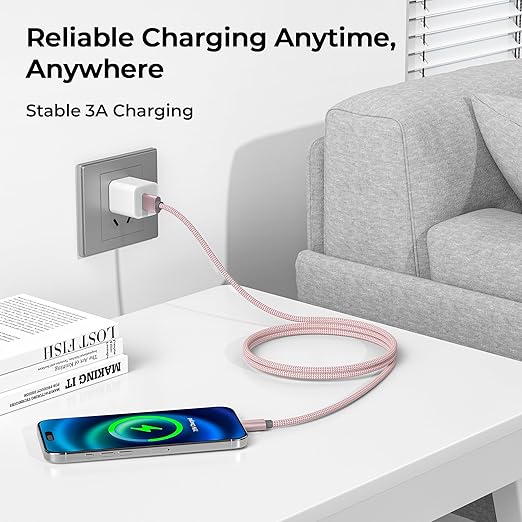 Basesailor for iPhone 17 16 Pro Max Charger Cord,USB to USB C Cable,Type C Charging Power Cord for Apple 17e 15 iPad 10 Air 4 5,Samsung Galaxy S26 S25 S24 S23,Pink,2Pack 3.3FT(1M)