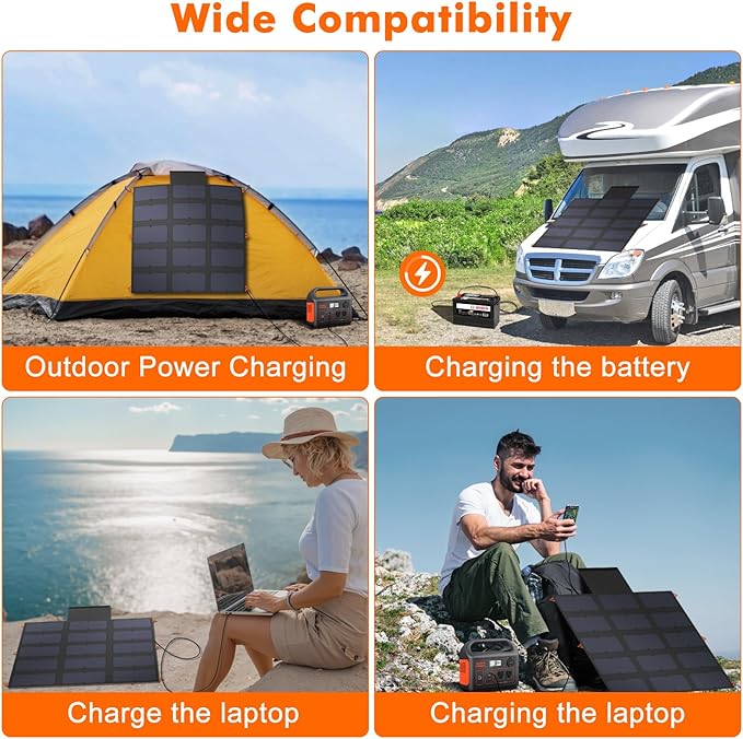 100W Portable Foldable Solar Panel 20V Portable Solar Charger with QC3.0 USB-A & Type-C Output IP68 Waterproof for Cell Phones Camera Outdoor Camping RV Hiking Travel Small Power Station