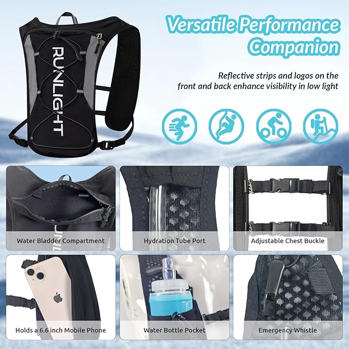 Running Vest for Women Men, Adjustable Hydration Backpack Breathable Reflective with 1.5L Water Bladder for Hiking, Trail, Running, Marathons, Cycling