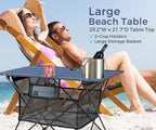 Lightweight Portable Camping Table with 2 Cup Holders - Collapsible Compact Canvas Beach Table/Side Table for Lawn Fishing & Outdoor, Large Capacity Storage, 29.2" W x 21.7" D (Blue)
