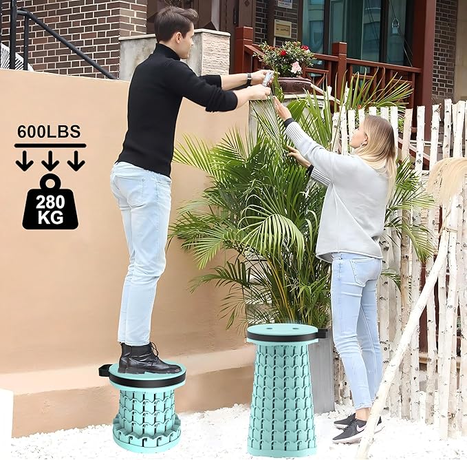 ALEVMOOM Upgraded Portable Collapsible Stool with Cushion, Telescoping Folding Stool for Adults, Lightweight Yet More Sturdy Capacity 600 lbs for Camping Fishing Hiking BBQ
