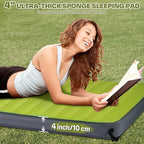 Sportneer Sleeping Pad for Camping: 4" Ultra-Thick Air & Foam Camping Mattress with 10 R Value, 4-Season Large Size 78" x 30" Self-Inflating Sleeping Pad for Camp/Travel/Car/Tent, Easy to Inflate
