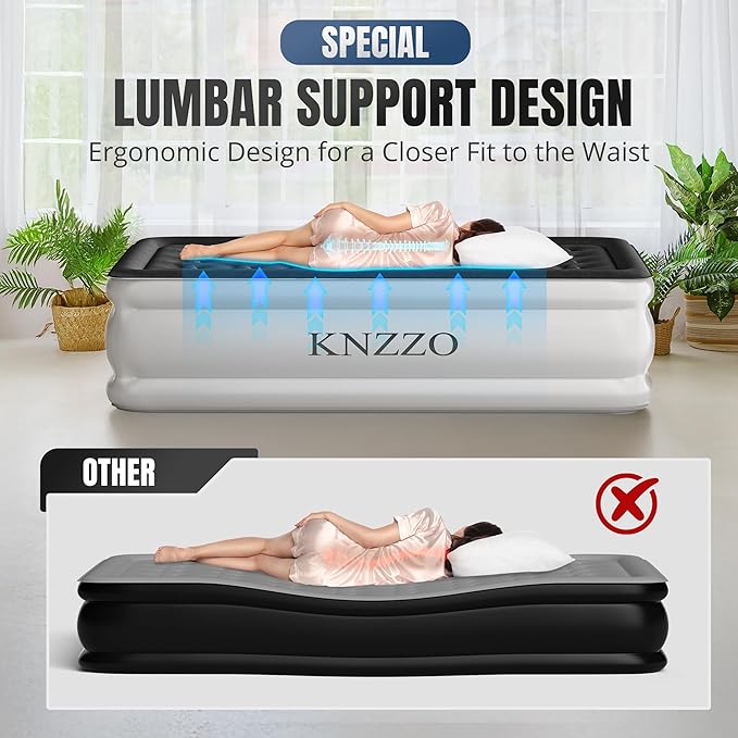 Queen Air Mattress with Built-in Pump, 18" Top Inflatable Mattress with Waterproof Flocking Fabric, Three-Minute Quick-Inflatable Bed. Portable Blow Up Mattress for Home, Outdoor and Guests