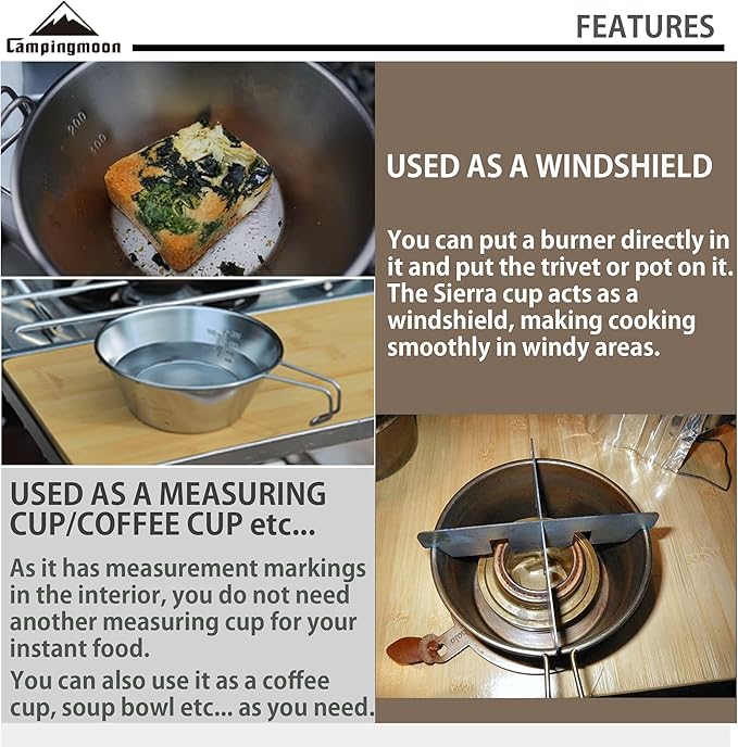 CAMPINGMOON 2pcs Set Stainless Steel Camping Sierra Cup 310ml S-220-2P (2pcs Set)