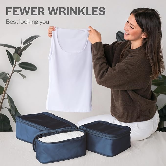 Compression Packing Cubes for Travel - Luggage Organizer Bags - Double Zipper Packing Cubes for Suitcases (4-Pack, Dark Blue)