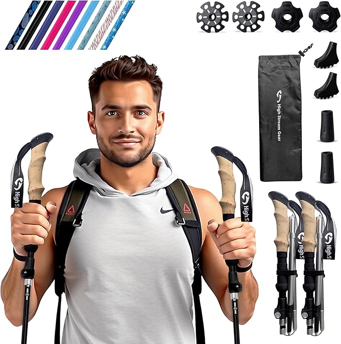 Walking Sticks for Men & Women - 14.5" Foldable Hiking Poles for Backpacking, Exercising and Traveling, Set of 2 Aluminum Nordic Collapsible Trekking Poles