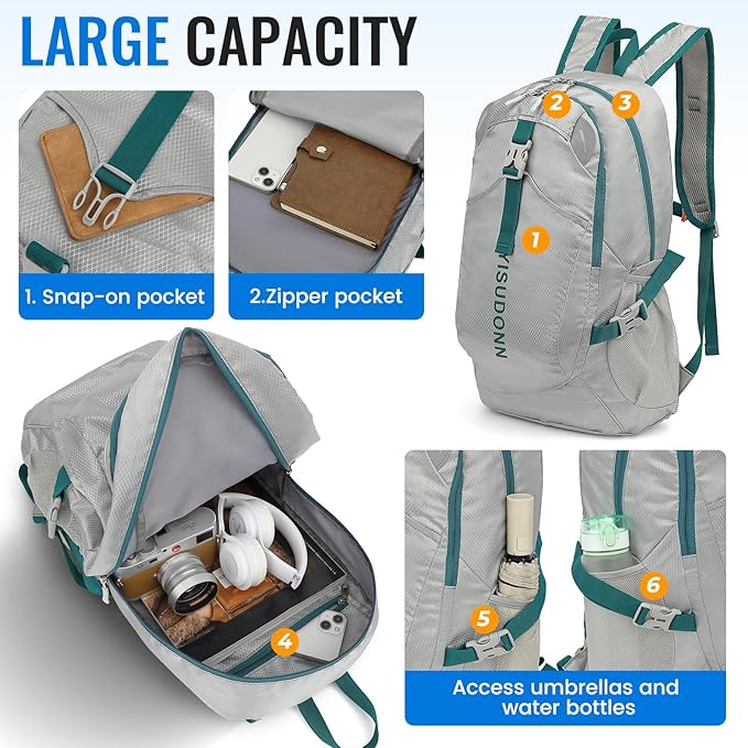 Hiking Backpack, 30L Lightweight Camping Water Resistant Large Hiking Bag Outdoor Travel Daypack for Men Wome