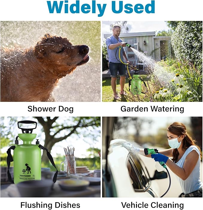 Finderomend Portable Shower for Camping with 7 Spray Modes, Hand Press Camping Shower with Removable Hose and Shower Head,Pressure Rinse Kits for Hiking Traveling Garden Beach Pet Shower