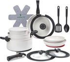 23 Pcs Nonstick Pots and Pans Set with 4 Detachable Handle, Ceramic Cookware Set Non Toxic, Induction Dishwasher Oven Safe Cookware Set, RV Kicthen Set Removable Handle, White Granite