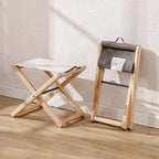 Wood Folding Camping Stools Set of 6, 18.5" Hardwood Portable Fishing Folding Stool with Heavy Duty Metal Support Canvas Camp Stool Foldable Footstool for Outdoor Hiking Picnic BBQ, Beige