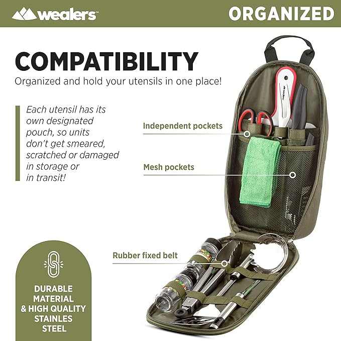 Camp Kitchen Cooking Utensil Set Travel Organizer Grill Accessories Portable Compact Gear for Backpacking BBQ Camping Hiking Travel Cookware Kit Water Resistant Case