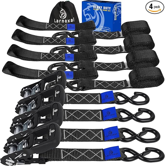 Ratchet Straps, 1.5 inch x 8.2 ft(4 Pack) Heavy Duty Tie Down Straps, Ratchet Tie Down Straps with Soft Loops-5,208 lbs (Black)