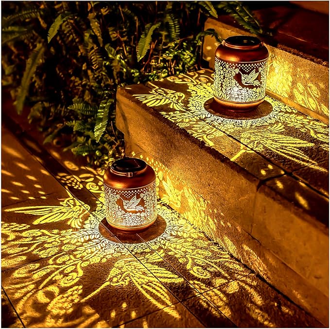 Hummingbird Solar Lanterns Outdoor Waterproof Hanging Solar Lights Hummingbird Gifts for Women/Men Metal Decorative LED Hummingbird Lanterns for Garden Decor,Patio,Lawn,Pathway,Yard