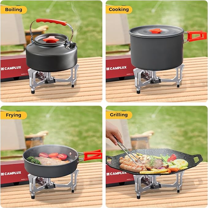 CAMPLUX FoldGo Camping Stove, 7500 BTU Portable Butane Gas Stove, Foldable Cassette Stove with Carry Bag & Adjustable Burner, CSA Certified Collapsible Butane Stove for Outdoor Cooking, Red