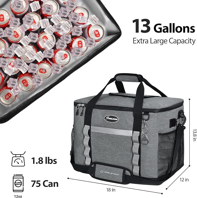 Maelstrom Collapsible Soft Cooler Bag, 24/30/60/75 Cans Beach Cooler, Ice Chest, Leakproof & Portable for Beach, Camping, Road Trips & Grocery Shopping