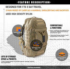 Miramrax Travel Duffle Bag Backpack for Men - Large Tactical Bags Weekender Gym Bag for Overnight Traveling Military Workout Deployment Sports (Coyote, 25L)